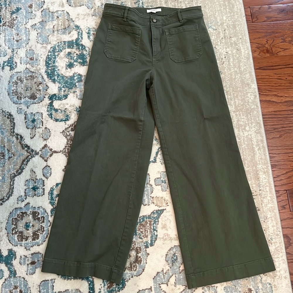 LOFT Palmer Wide Leg Pants in Olive Twill